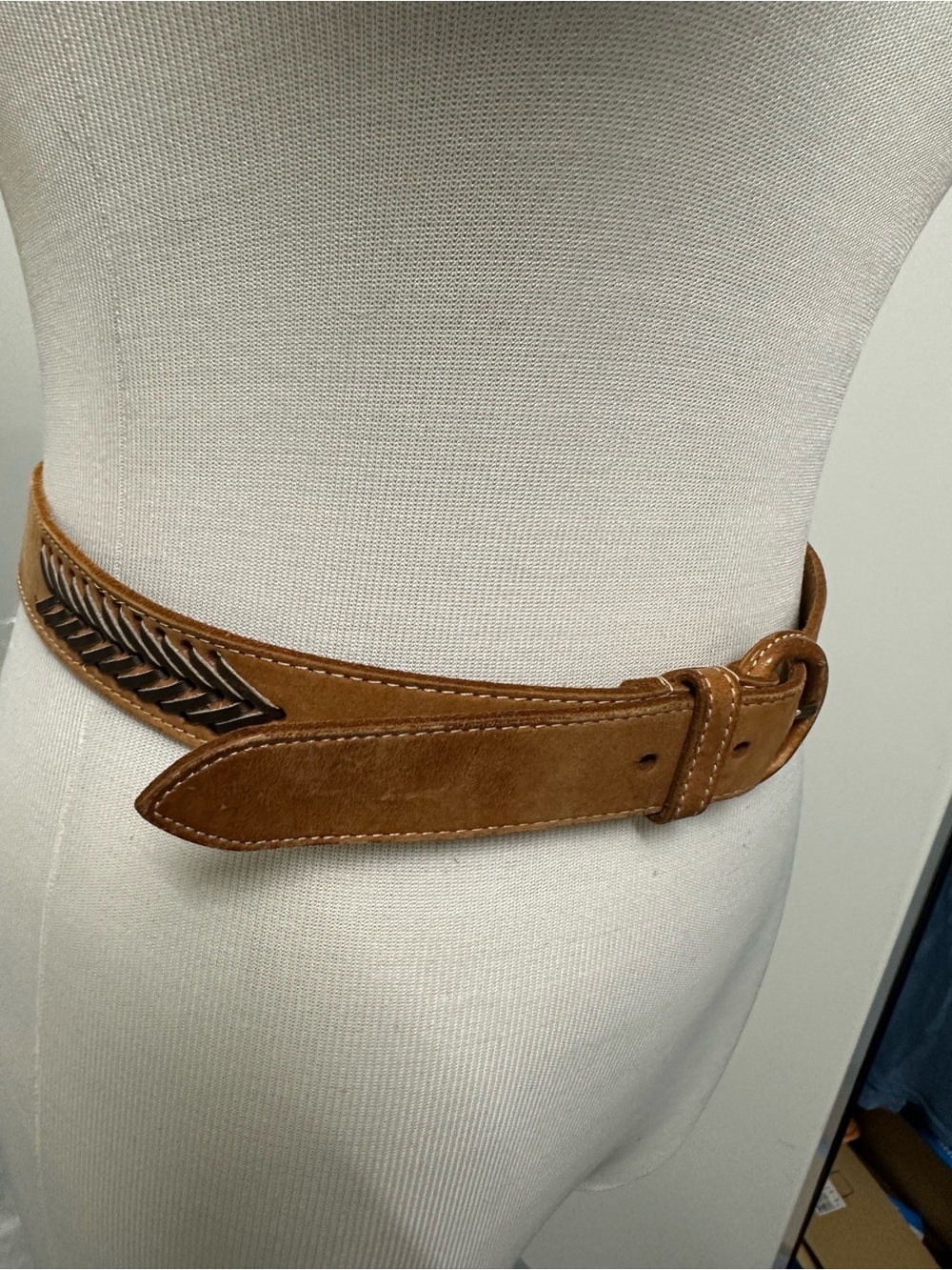 Women's Leather Belt with Laced Leather Insert- Southwestern Western Bohemian - Picture 1 of 5